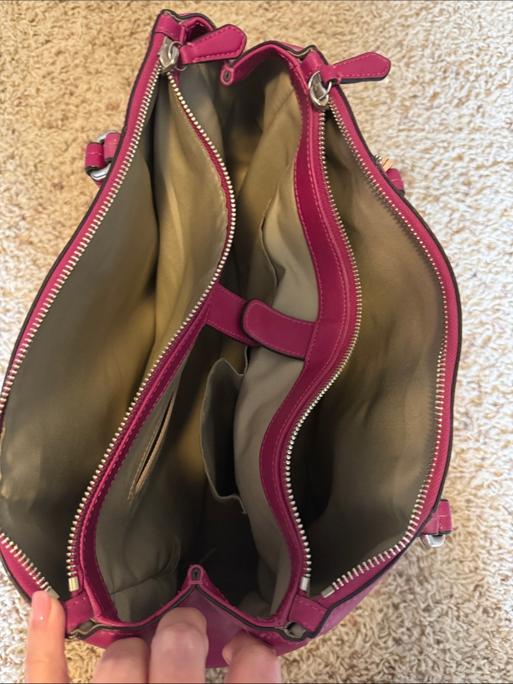 Coach Hot Pink Leather Tote with Pale Tan Tag - Picture 3 of 5